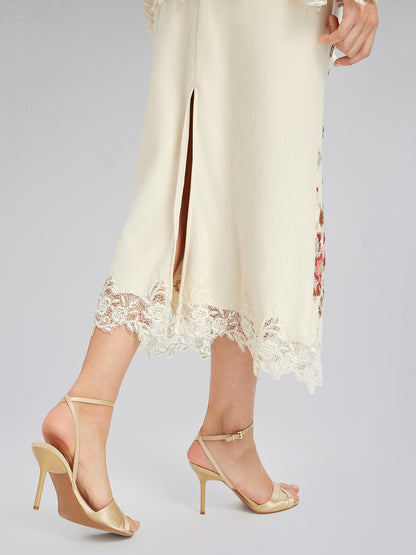 Floral Sequin Embroidered Knit Skirt