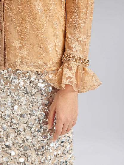 Beaded Lace Ruffled-Collar Blouse