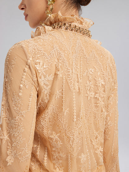 Beaded Lace Ruffled-Collar Blouse