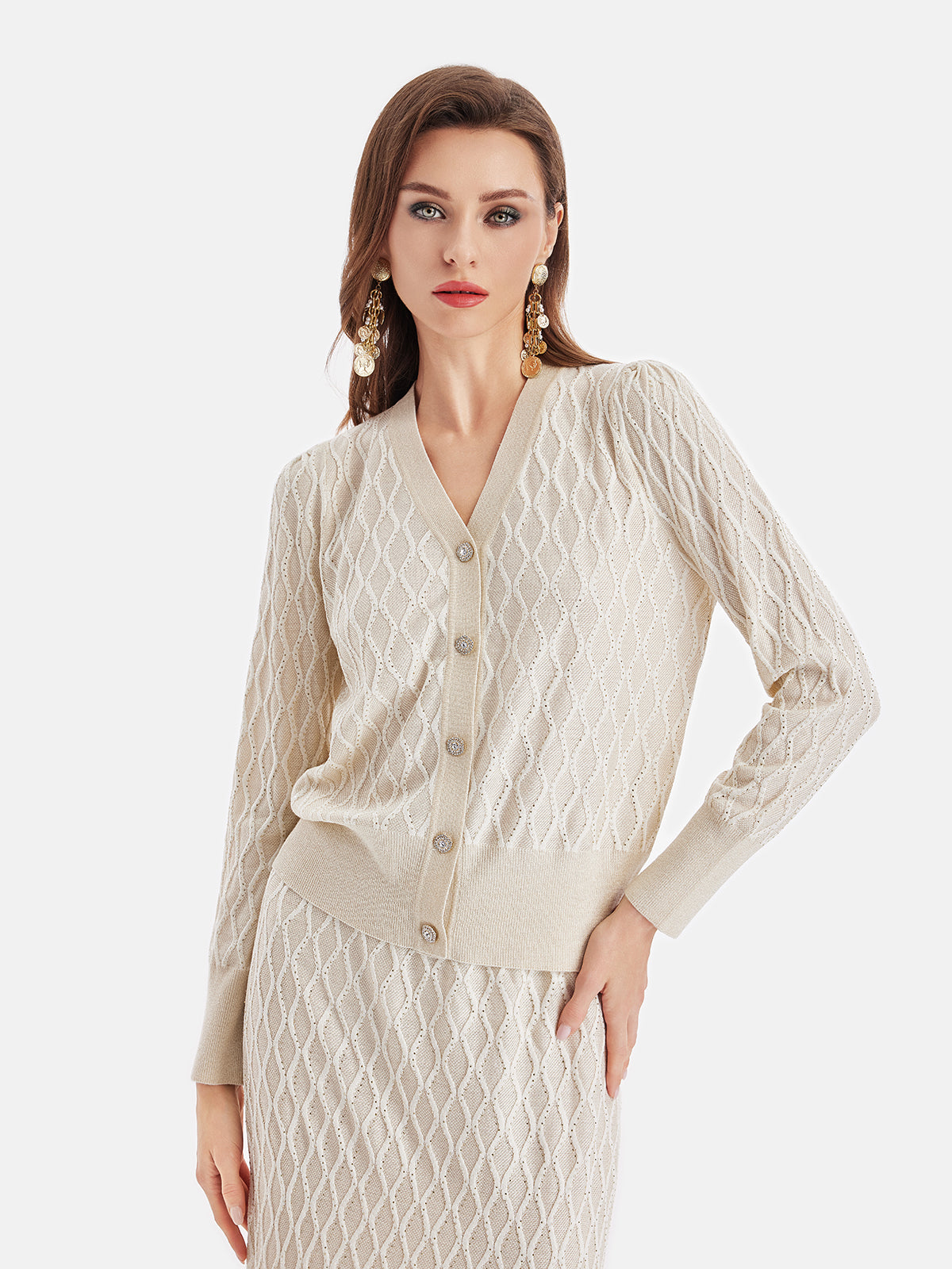 Merino Wool Geometric Knit Cardigan