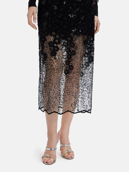 3D Floral Sequin Embroidered Skirt