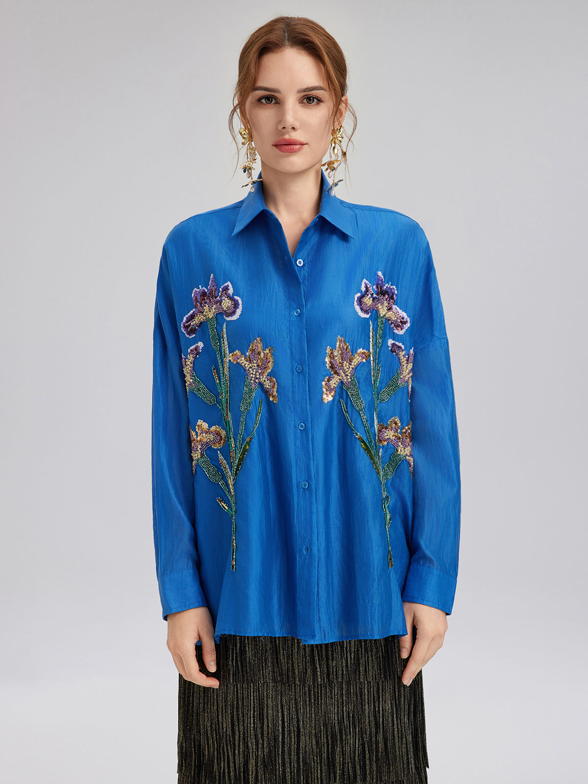 Final Sale | 3D Floral Embroidered Loose Shirt
