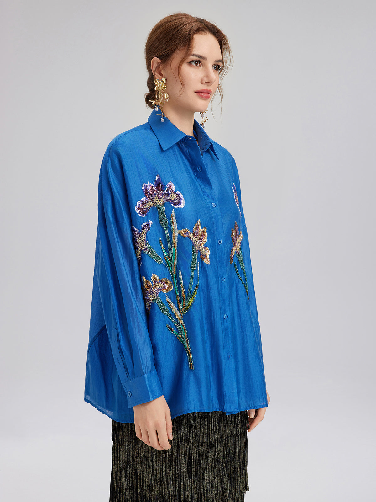 Final Sale | 3D Floral Embroidered Loose Shirt