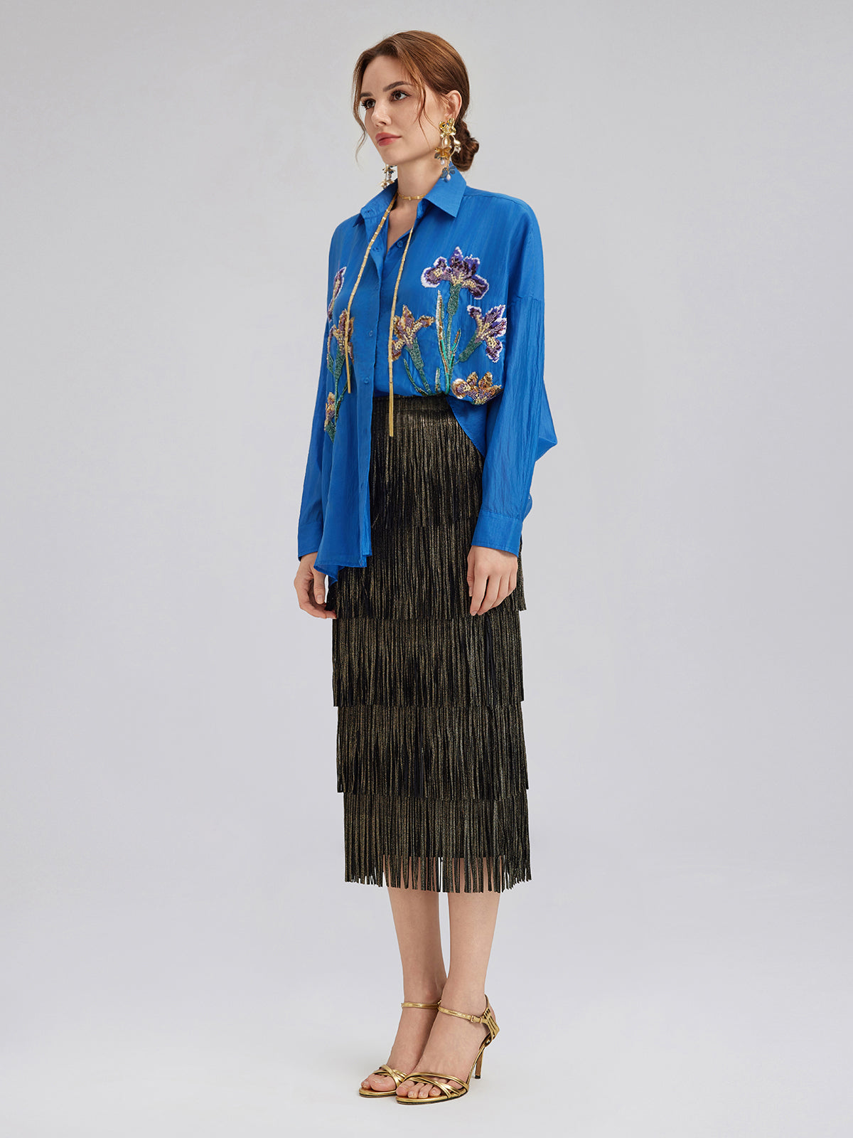 Final Sale | 3D Floral Embroidered Loose Shirt