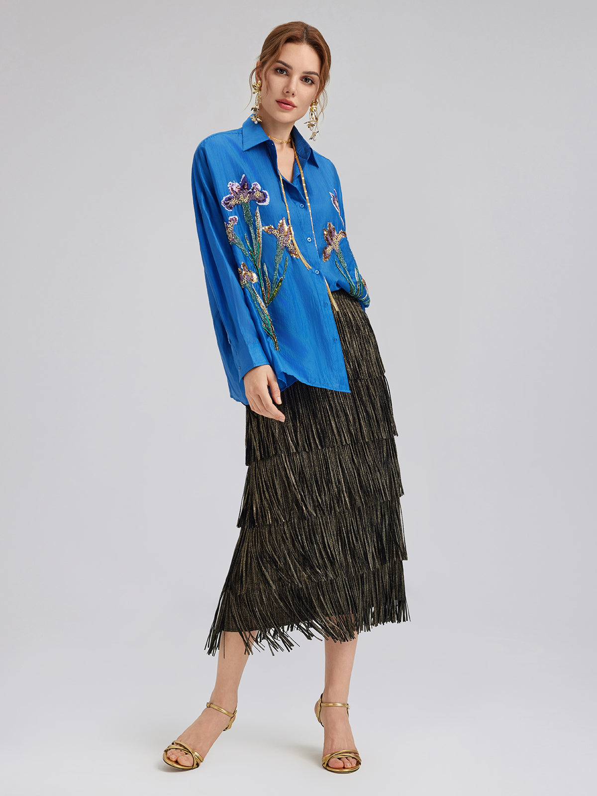 Final Sale | 3D Floral Embroidered Loose Shirt