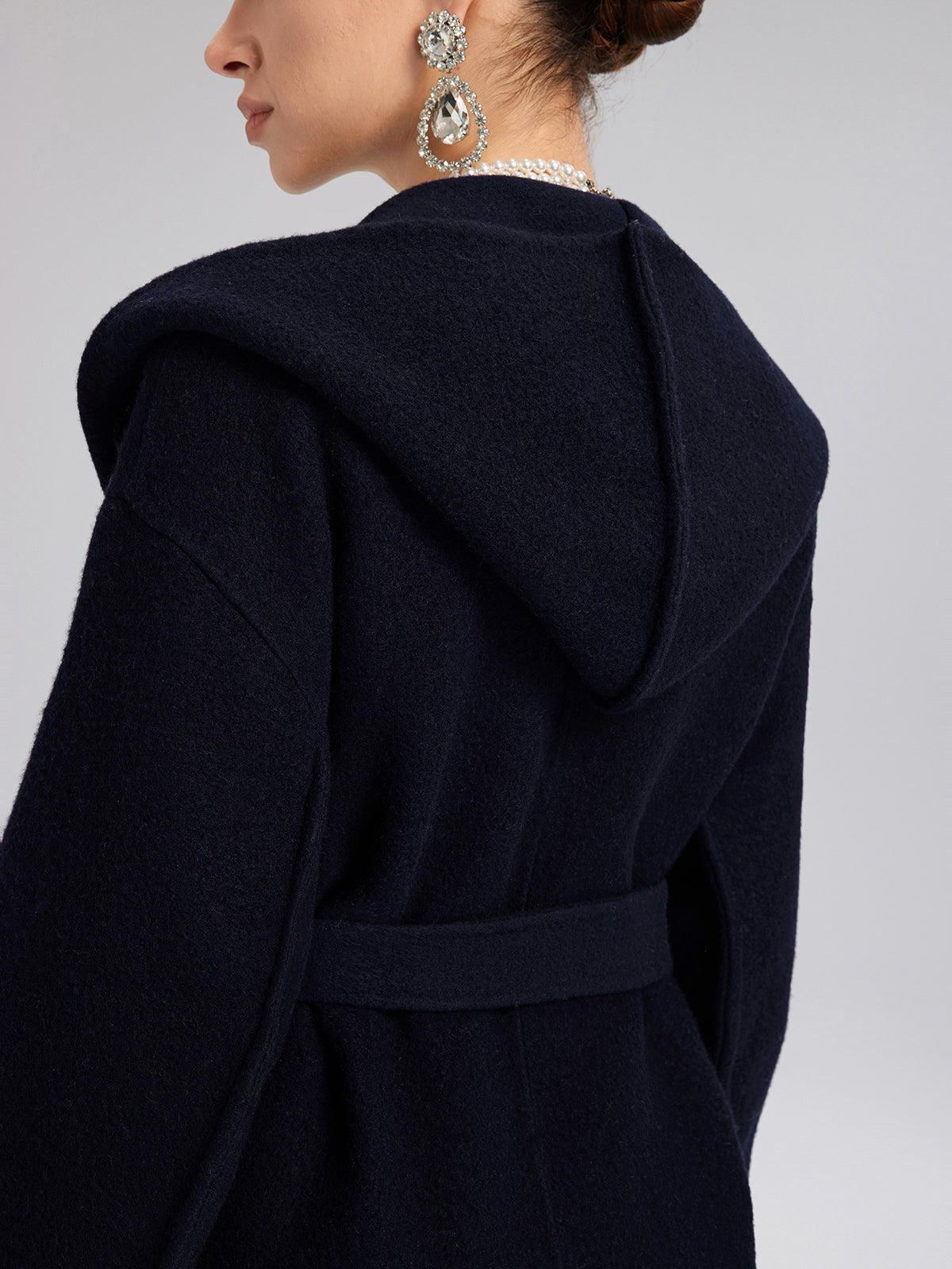 Sequin-Embroidered Double-Faced Wool Hooded Coat