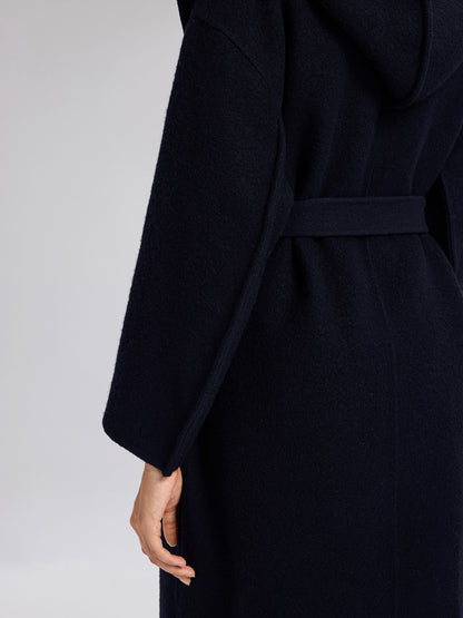 Sequin-Embroidered Double-Faced Wool Hooded Coat