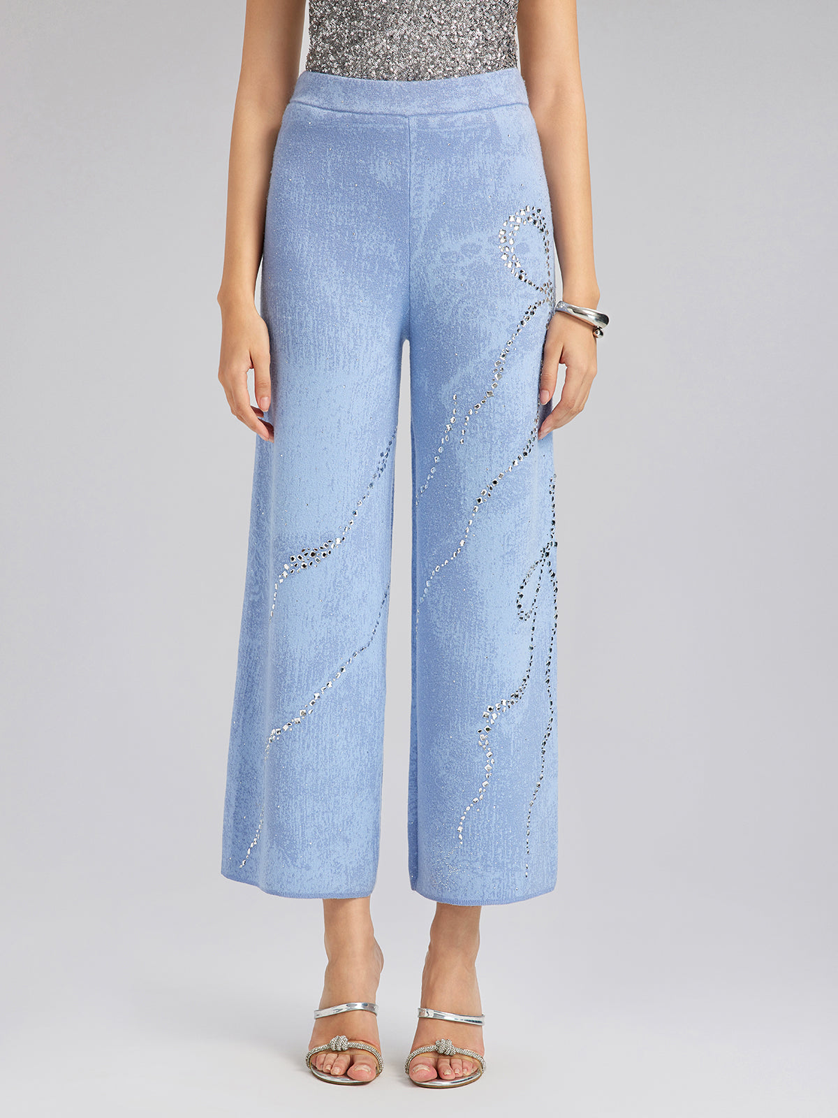 Wool Rhinestone-Embellished Jacquard Stretch Pants
