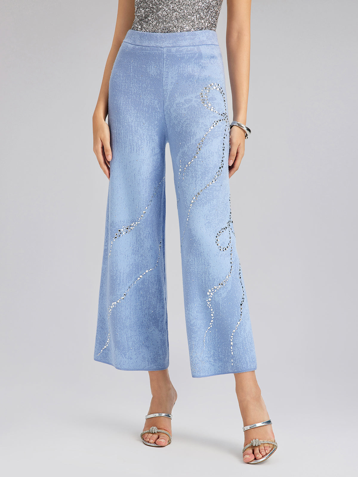 Wool Rhinestone-Embellished Jacquard Stretch Pants