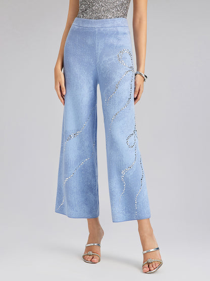 Wool Rhinestone-Embellished Jacquard Stretch Pants