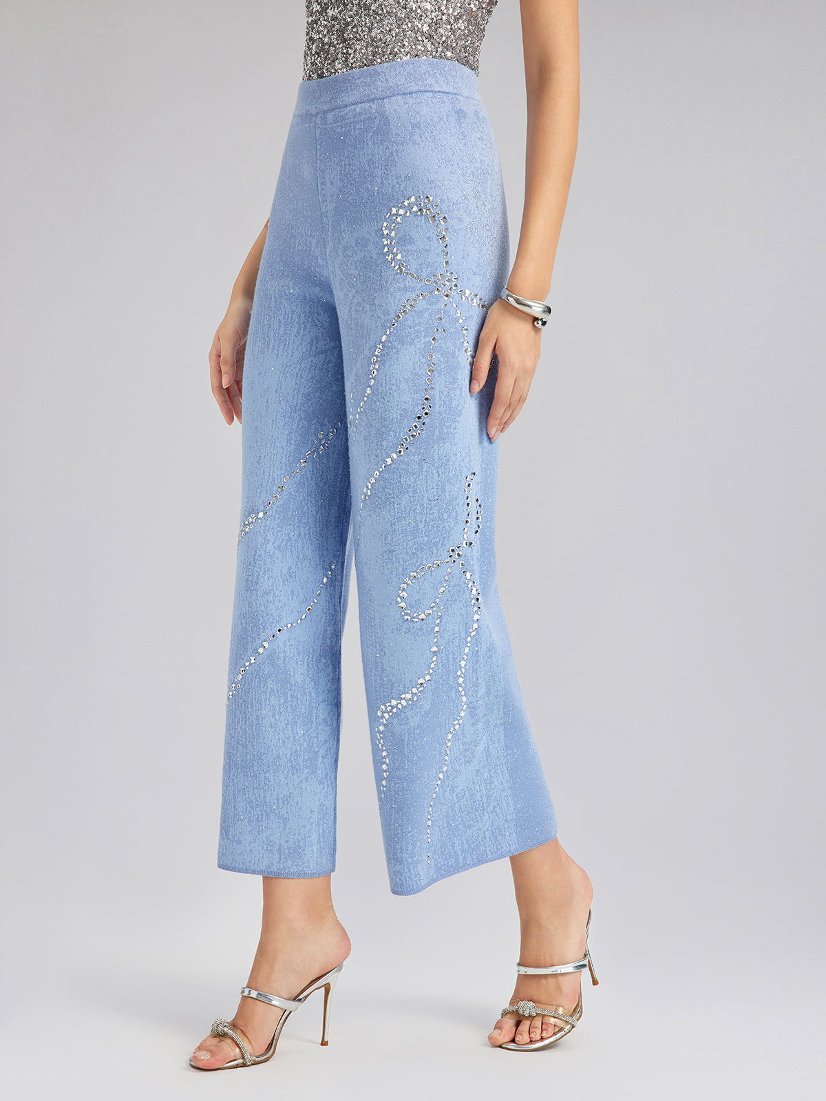 Wool Rhinestone-Embellished Jacquard Stretch Pants
