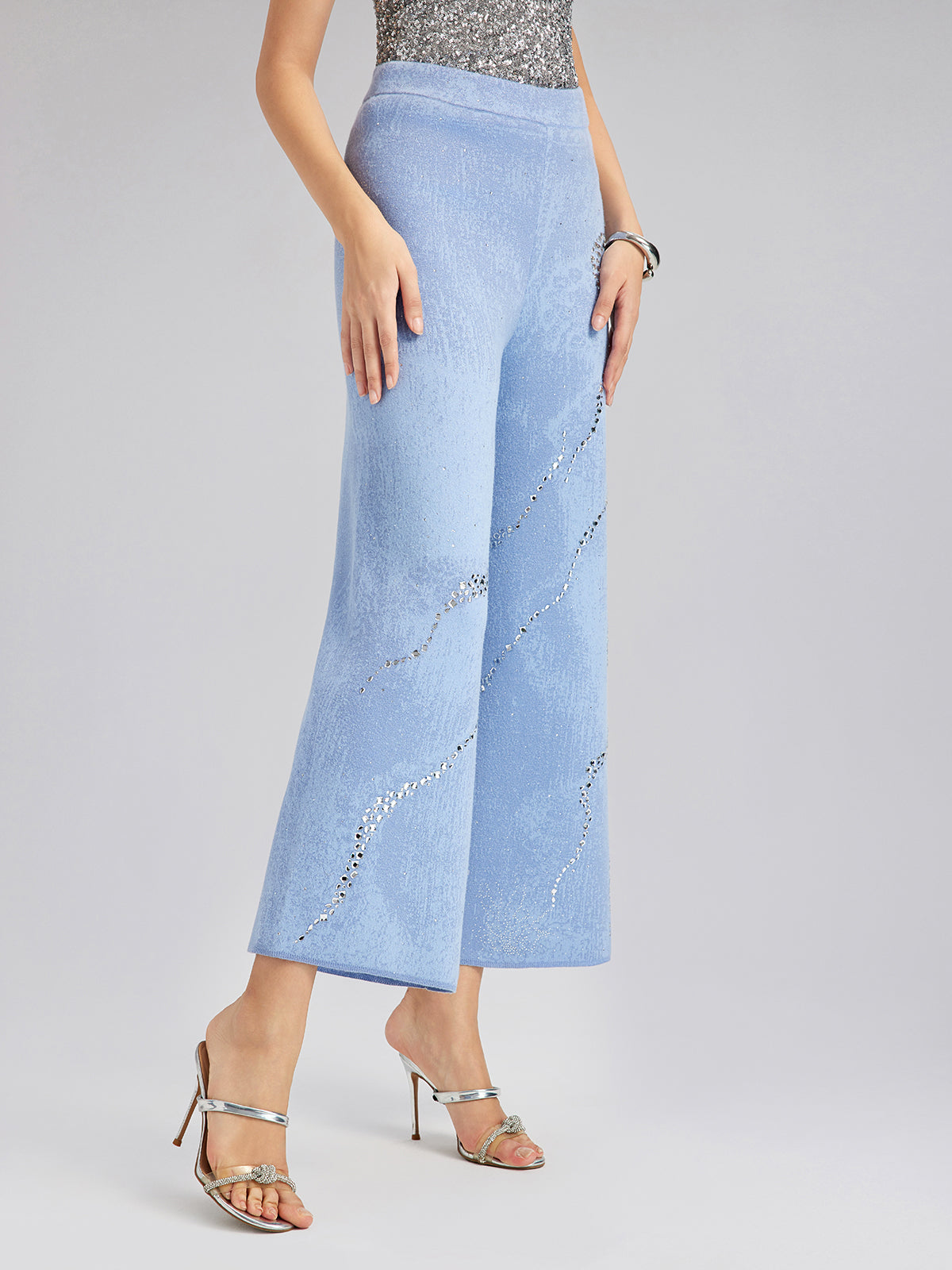 Wool Rhinestone-Embellished Jacquard Stretch Pants