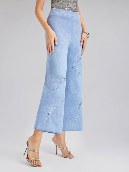 Wool Rhinestone-Embellished Jacquard Stretch Pants