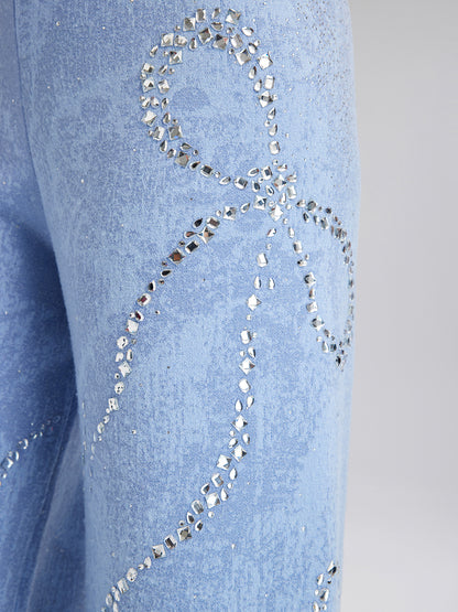 Wool Rhinestone-Embellished Jacquard Stretch Pants