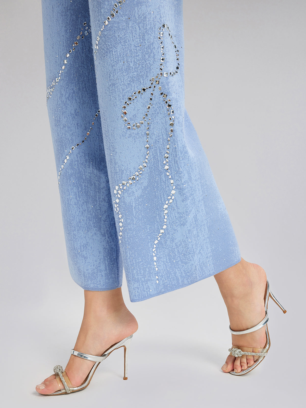 Wool Rhinestone-Embellished Jacquard Stretch Pants
