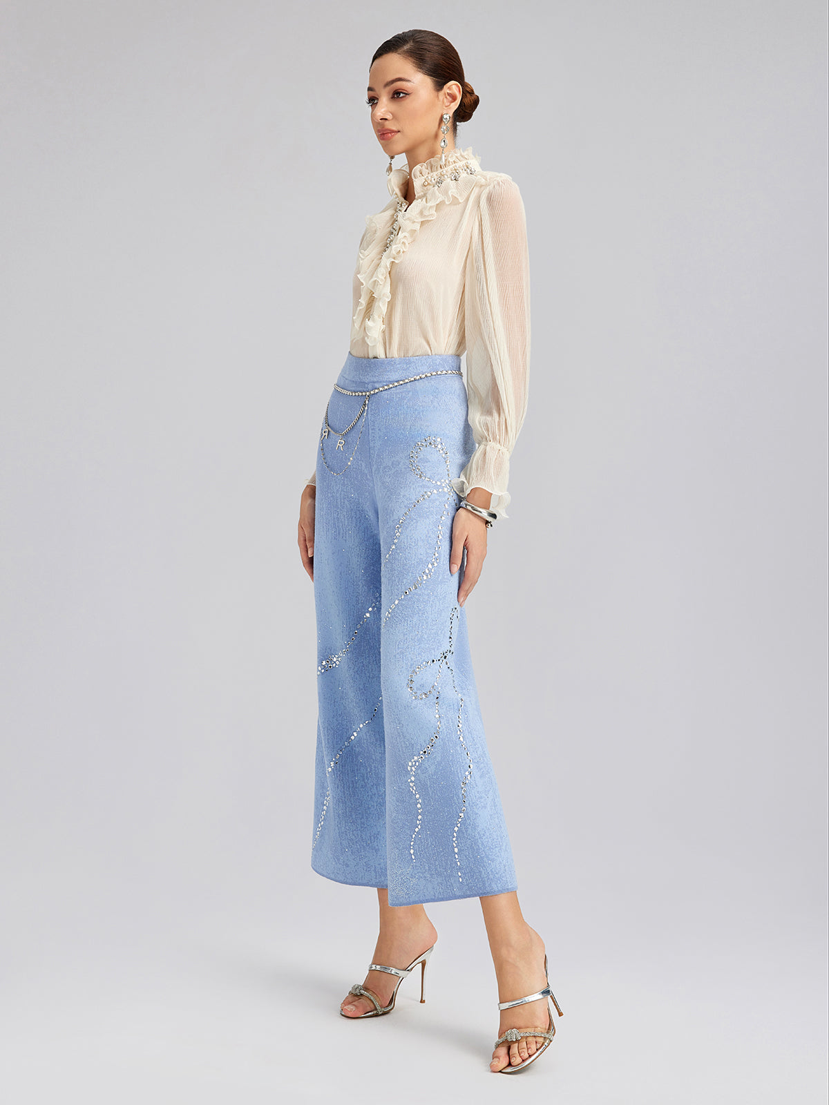 Wool Rhinestone-Embellished Jacquard Stretch Pants