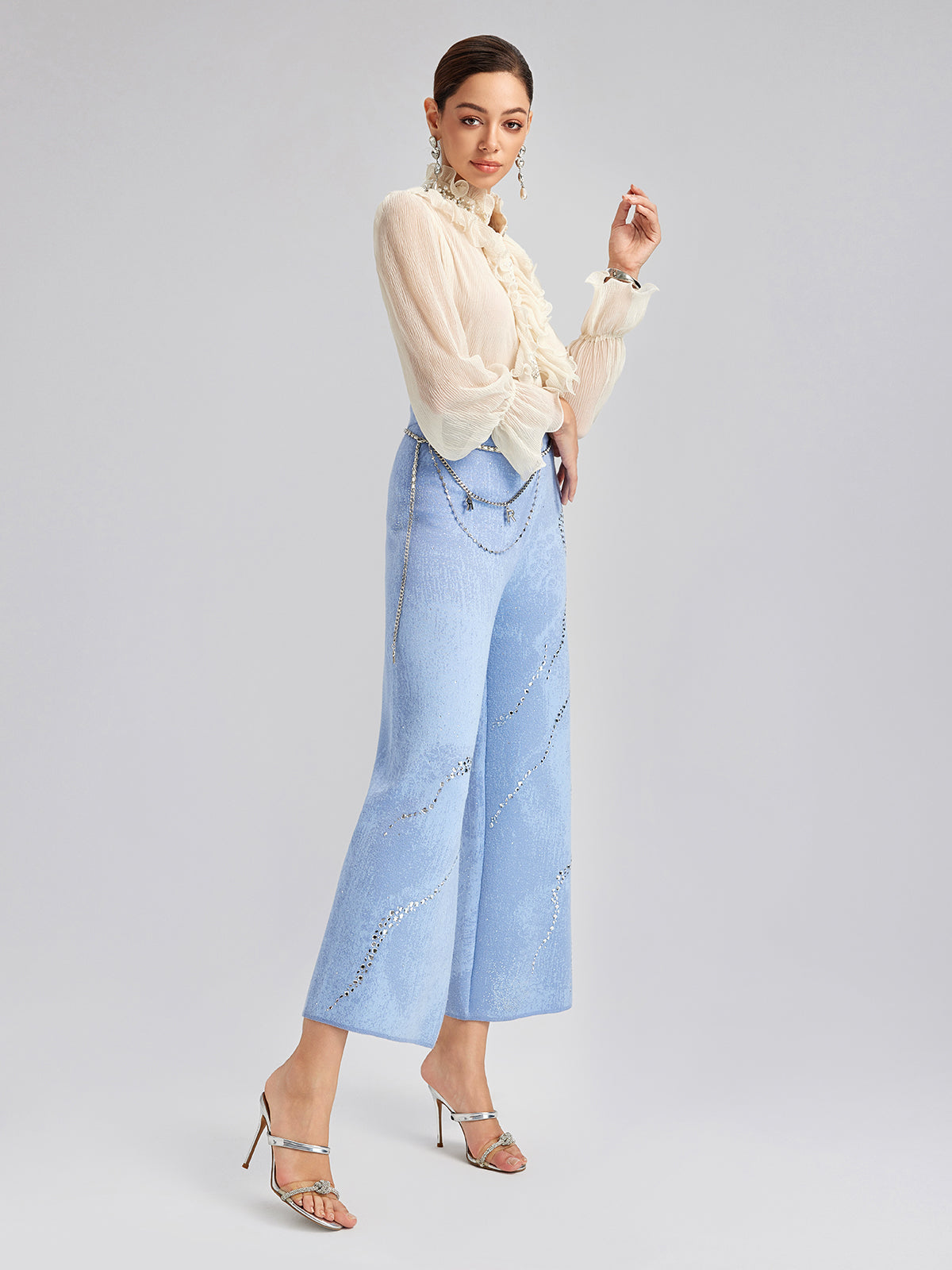 Wool Rhinestone-Embellished Jacquard Stretch Pants