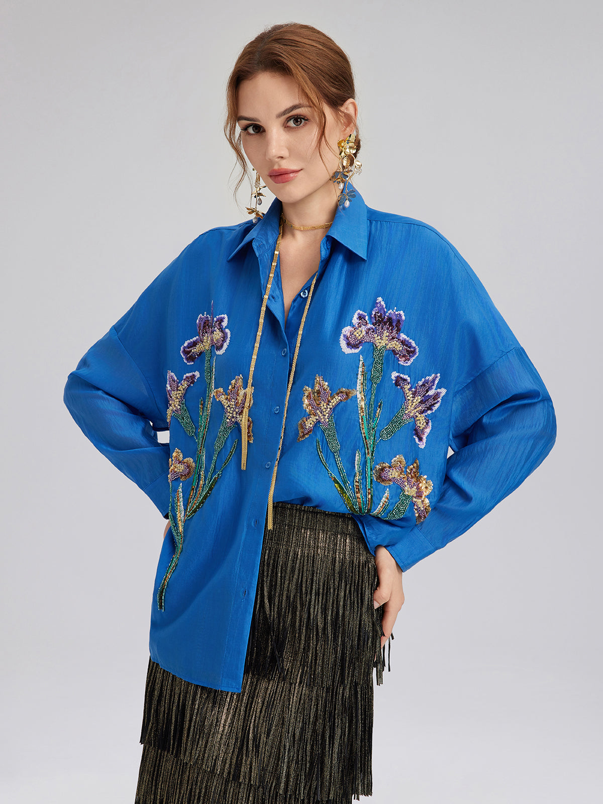 Final Sale | 3D Floral Embroidered Loose Shirt