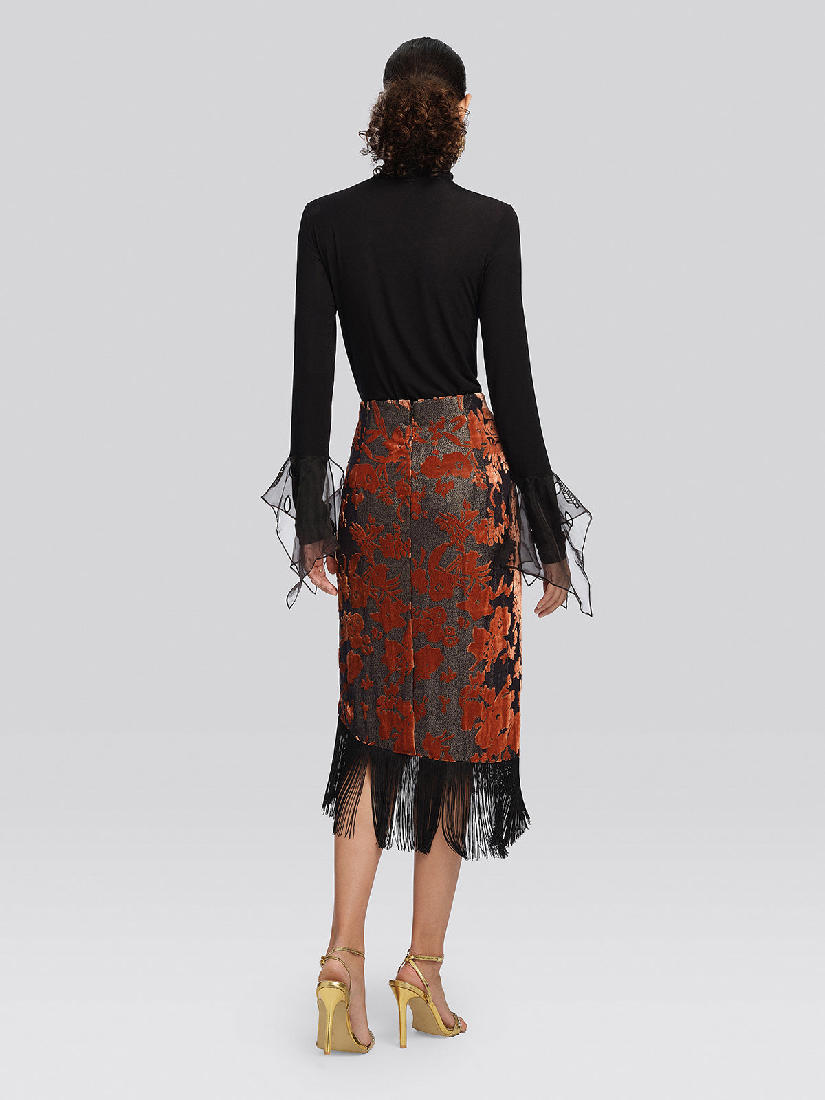 Burnout Velvet Floral Fringe Skirt
