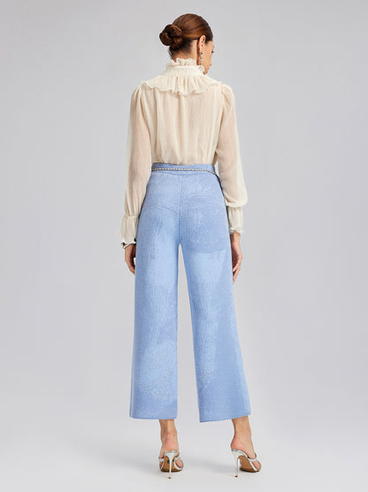 Wool Rhinestone-Embellished Jacquard Stretch Pants