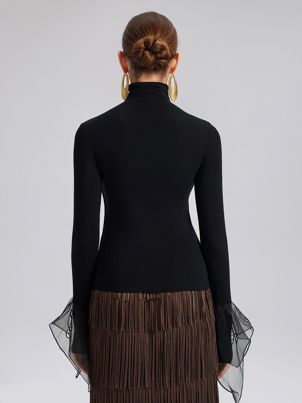 Cutout Stretch Mesh-Dotted Top