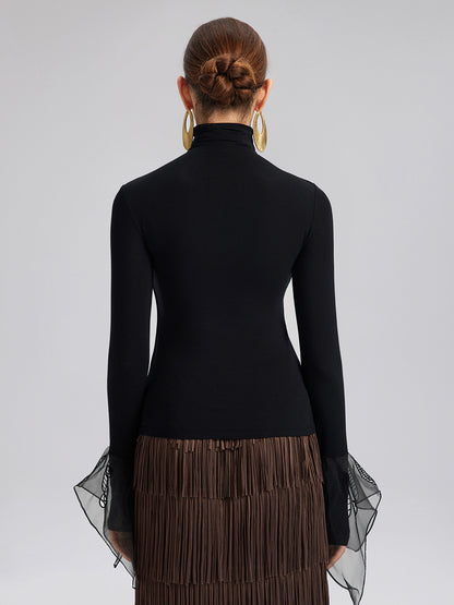 Cutout Stretch Mesh-Dotted Top