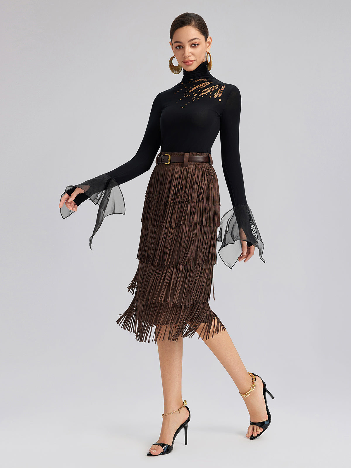 Cutout Stretch Mesh-Dotted Top