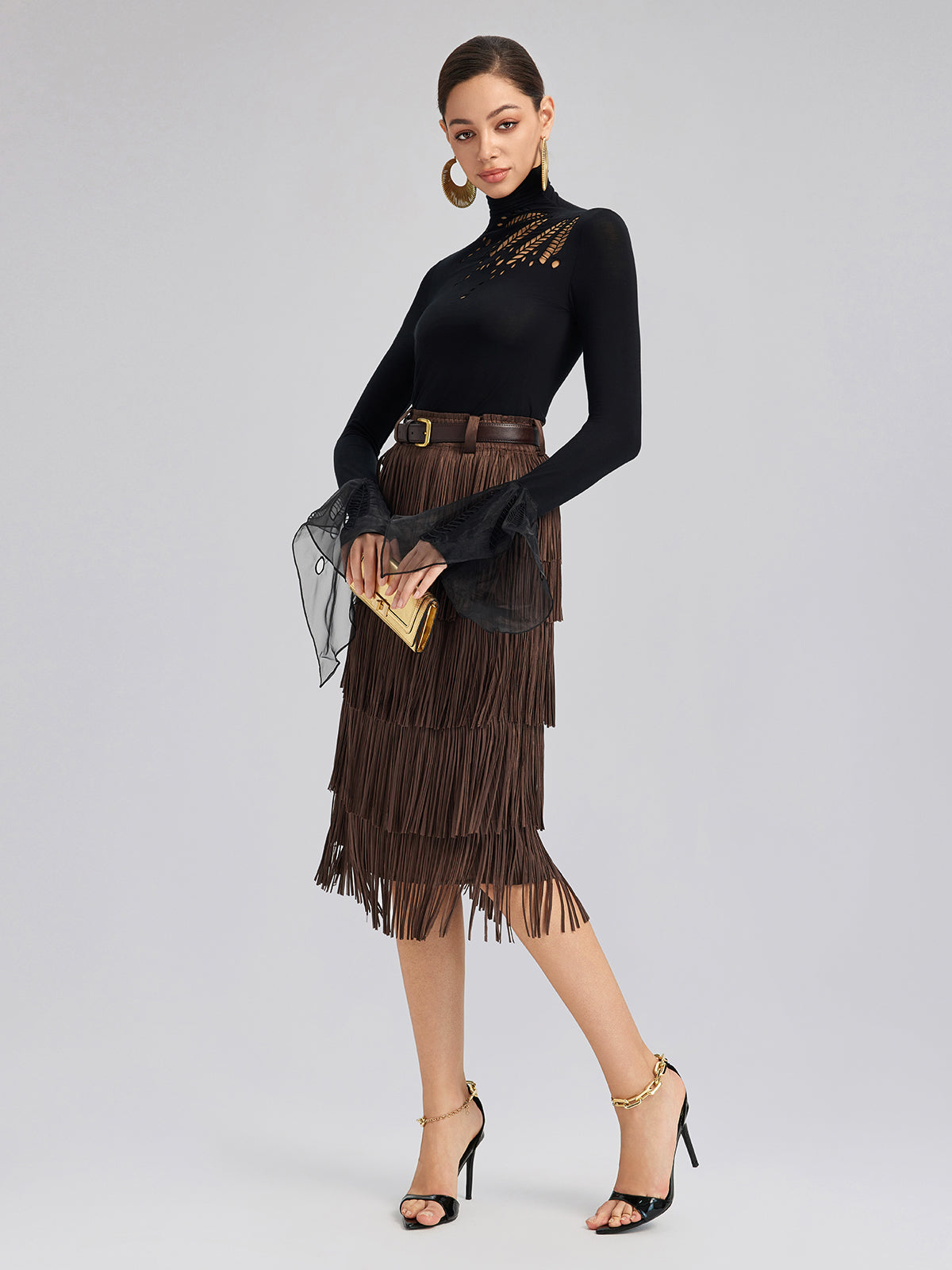 Cutout Stretch Mesh-Dotted Top