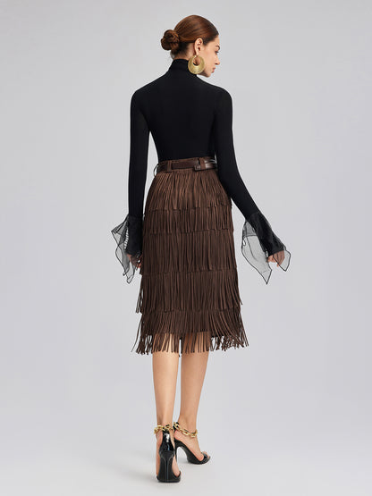 Cutout Stretch Mesh-Dotted Top