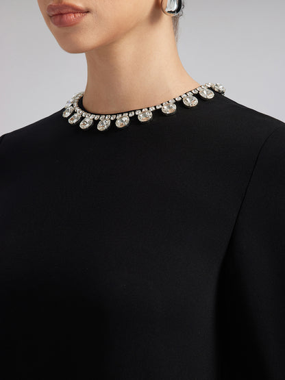 Luxurious Black Feather-Trimmed Dress