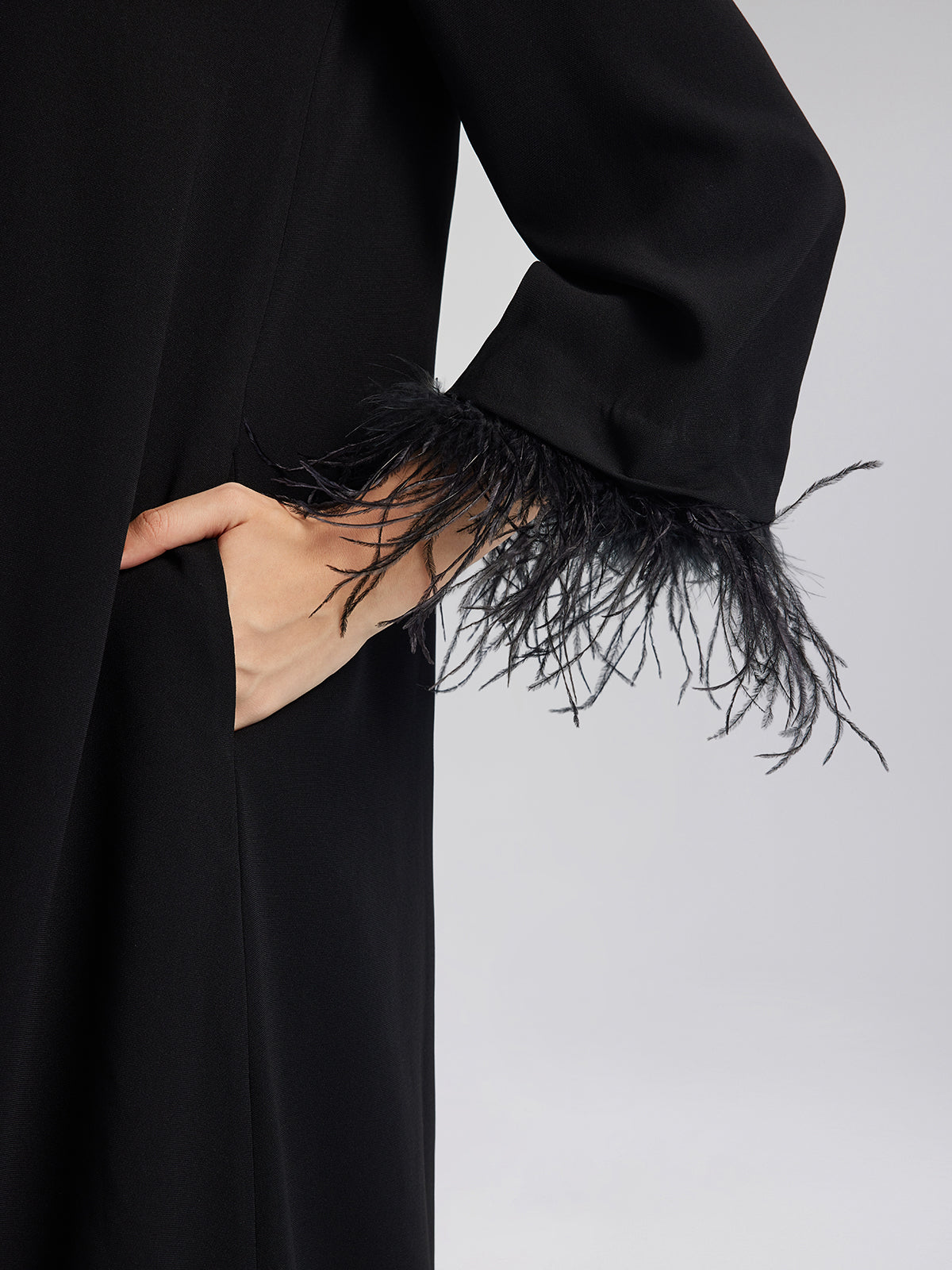 Luxurious Black Feather-Trimmed Dress
