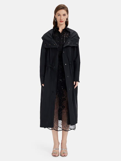 Drawstring Hooded Oversized Trench Coat