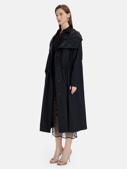 Drawstring Hooded Oversized Trench Coat