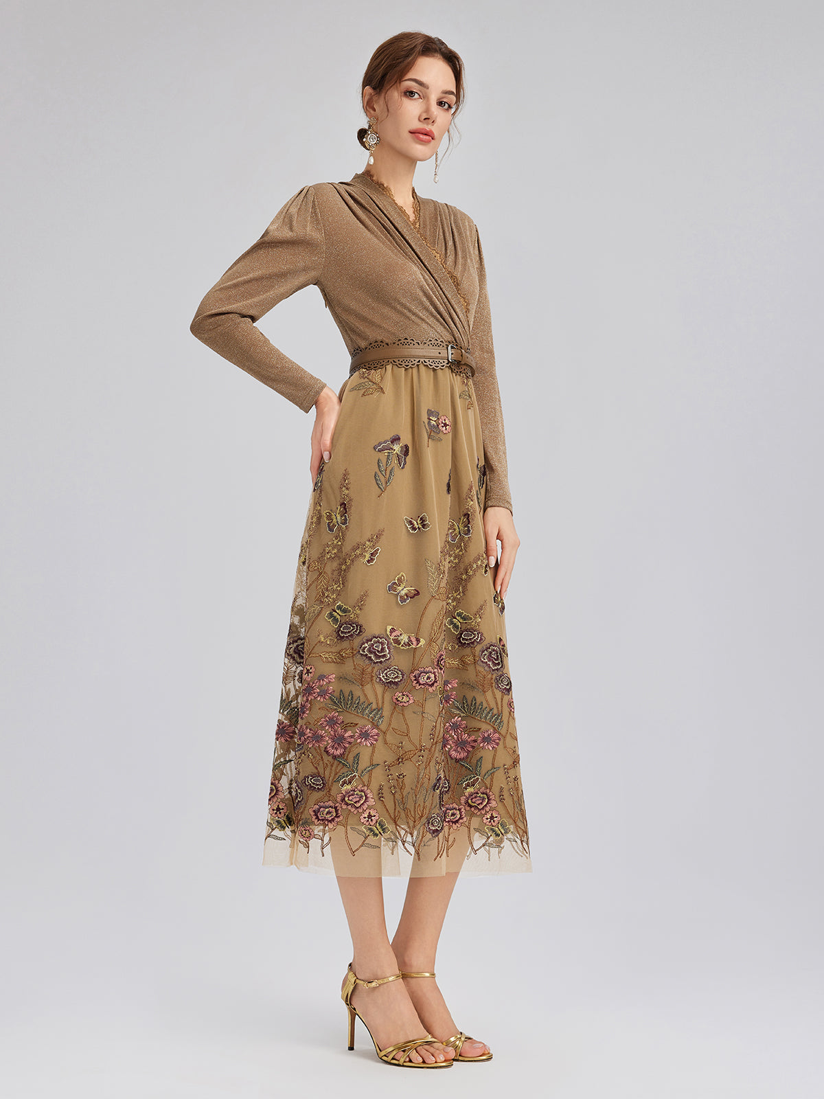 Knit & Tulle Embroidered Dress (Belt Included)