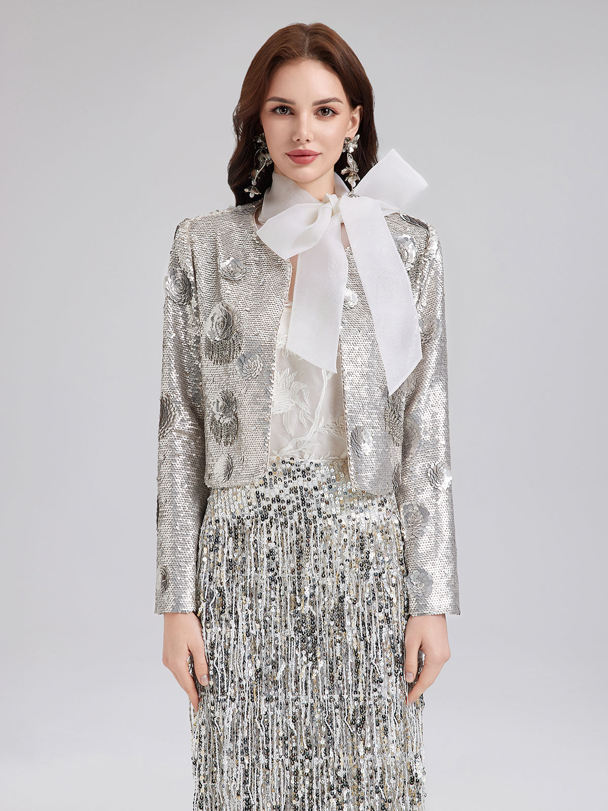 Embellished Sequined Short Coat