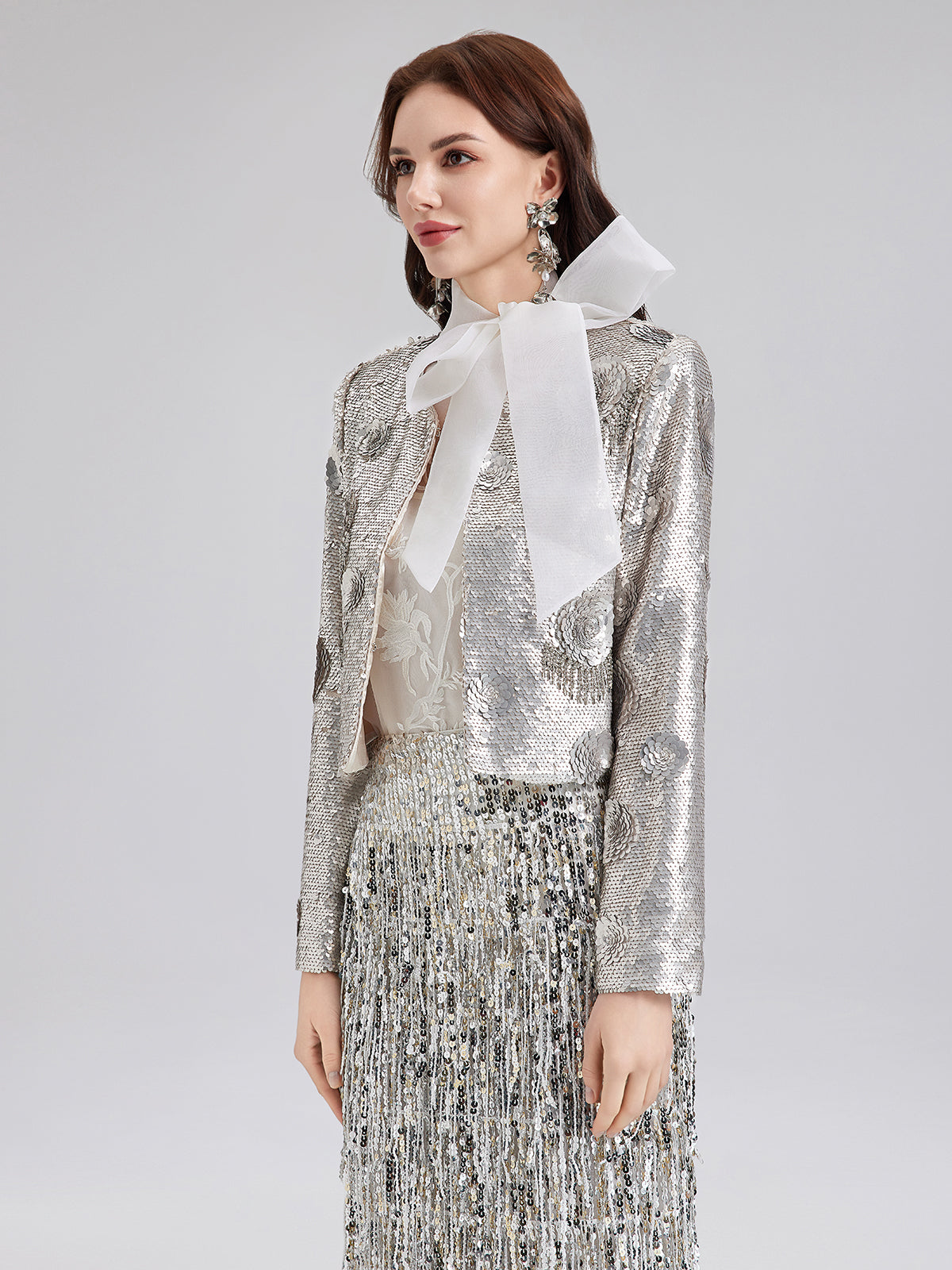 Embellished Sequined Short Coat