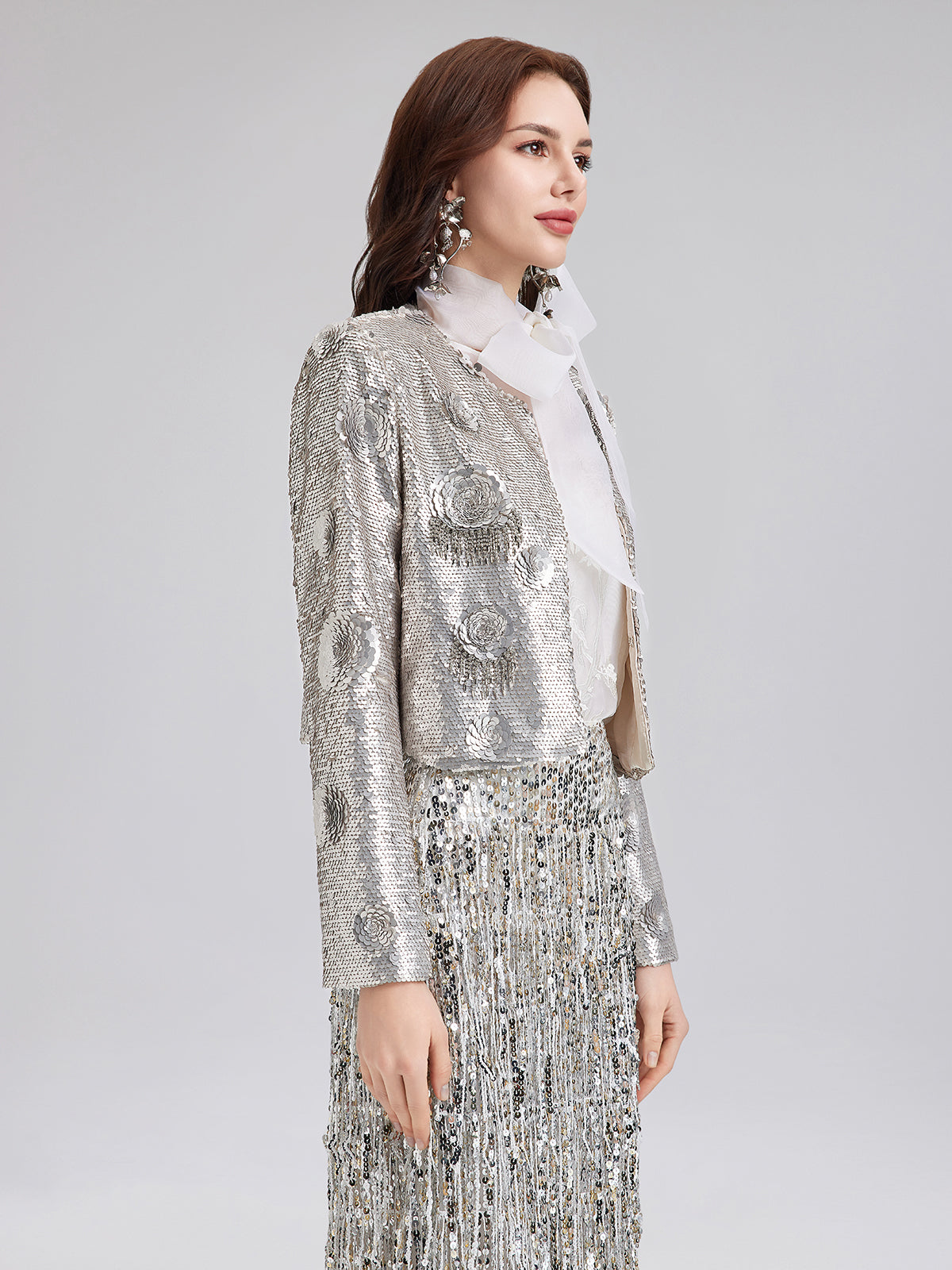 Embellished Sequined Short Coat