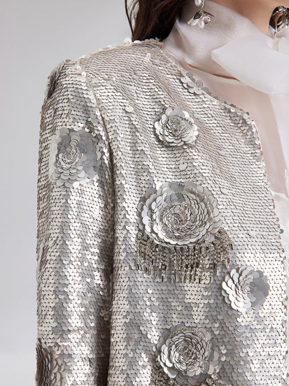 Embellished Sequined Short Coat