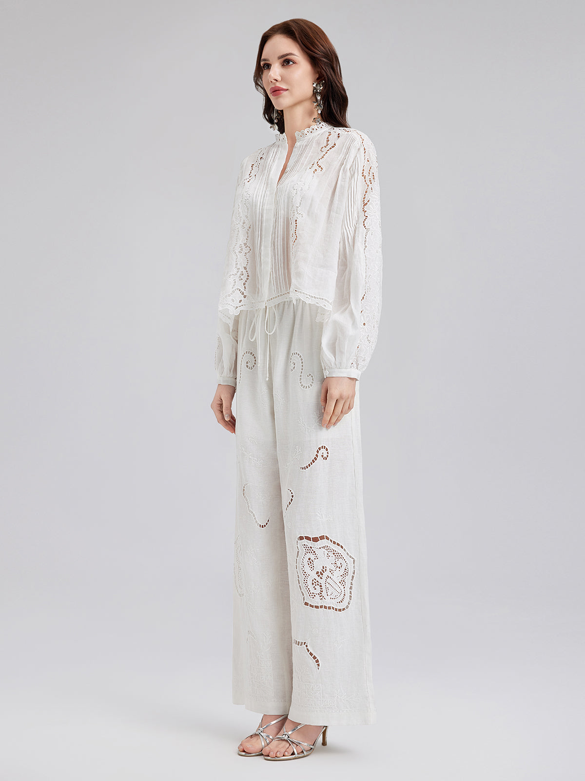 Linen Embroidered Eyelet Vacation Pants