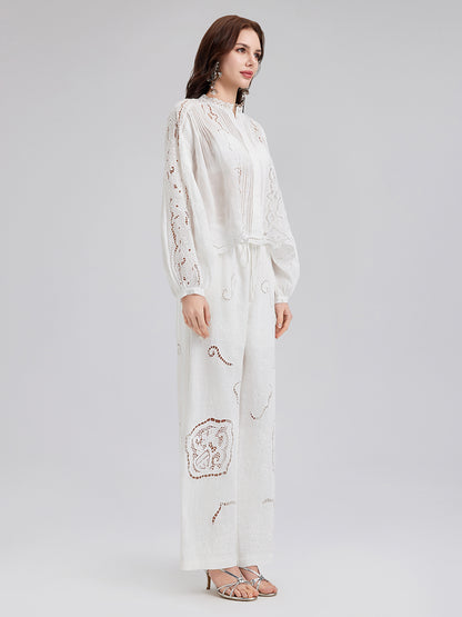 Linen Embroidered Eyelet Vacation Pants