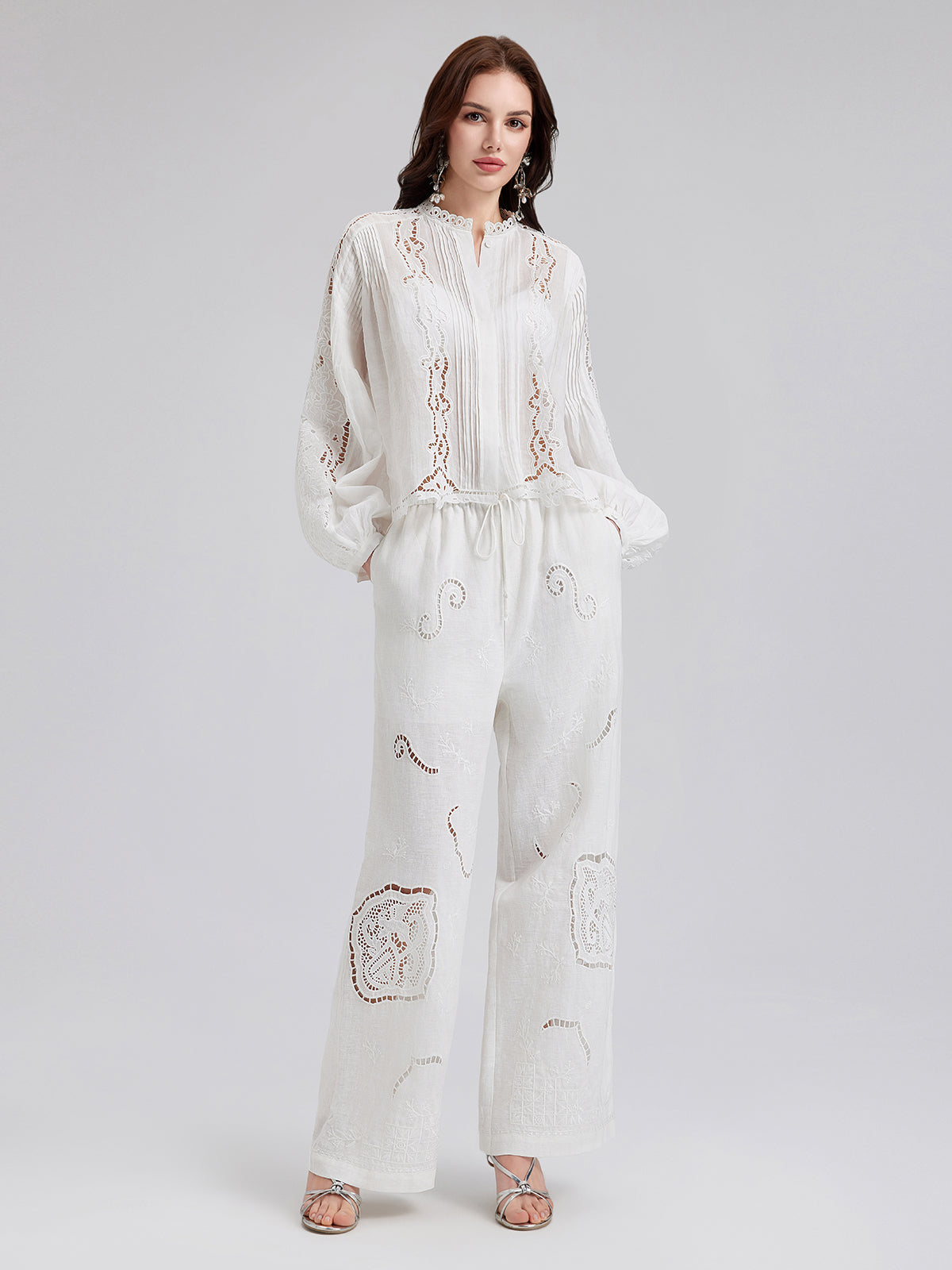 Linen Embroidered Eyelet Vacation Pants