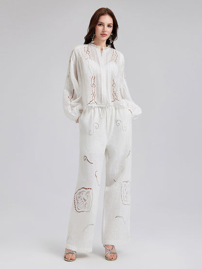 Linen Embroidered Eyelet Vacation Pants