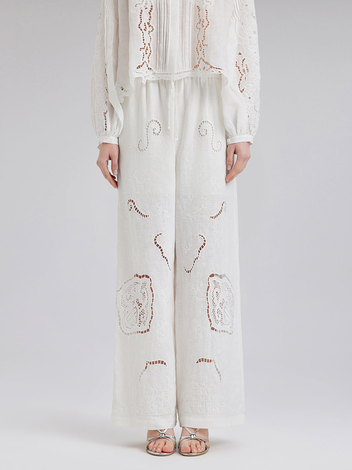 Linen Embroidered Eyelet Vacation Pants