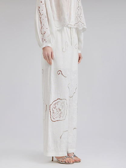 Linen Embroidered Eyelet Vacation Pants