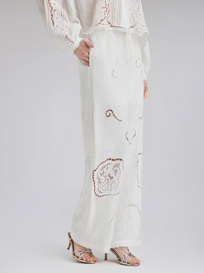 Linen Embroidered Eyelet Vacation Pants