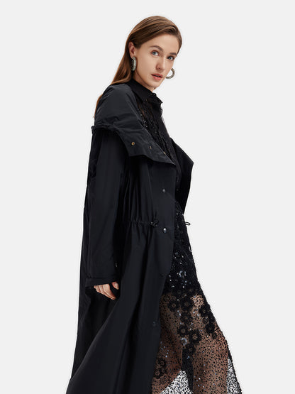 Drawstring Hooded Oversized Trench Coat