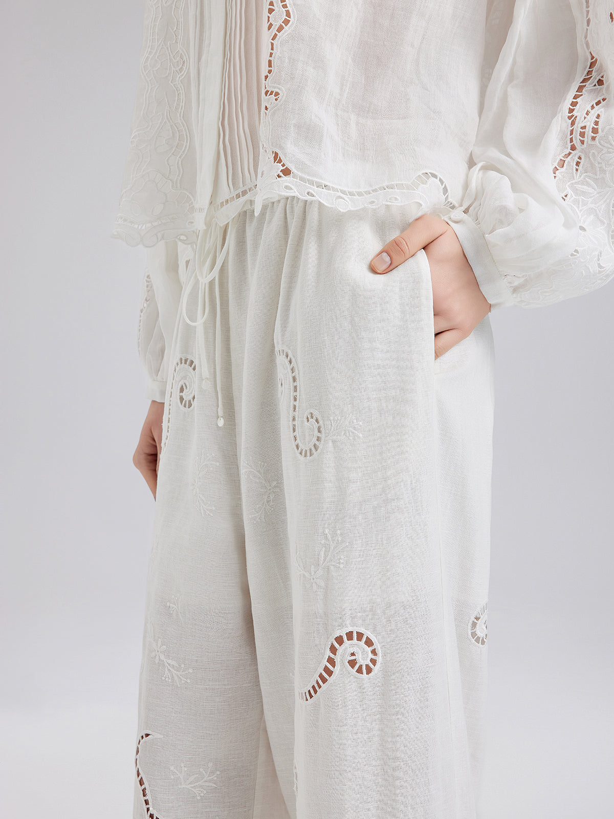 Linen Embroidered Eyelet Vacation Pants