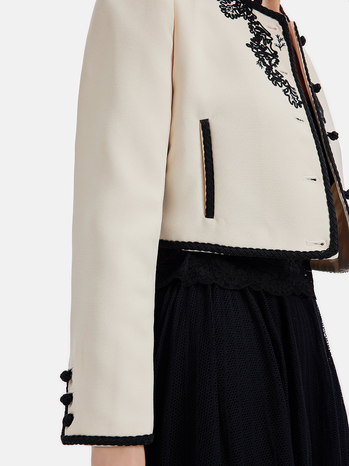 3D Cord Embroidery Silk Wool Cropped Jacket