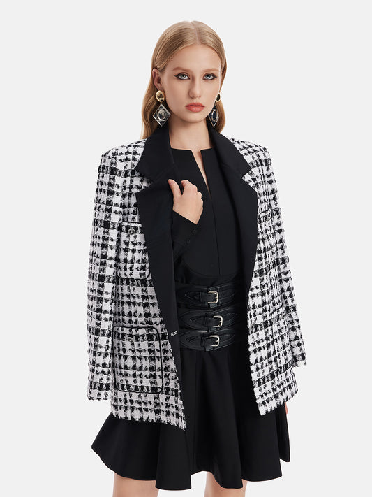 Australian Wool Houndstooth Contrast Coat