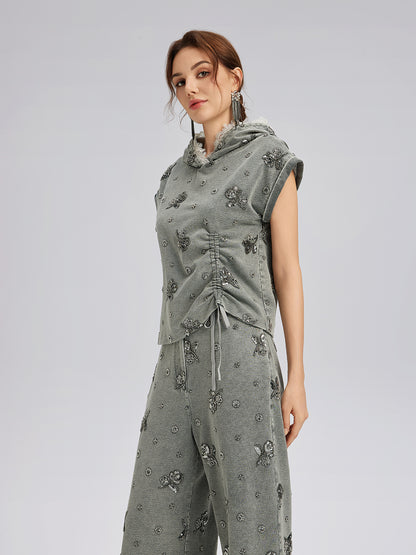 Garment Dyeing Beaded Denim Hoodie